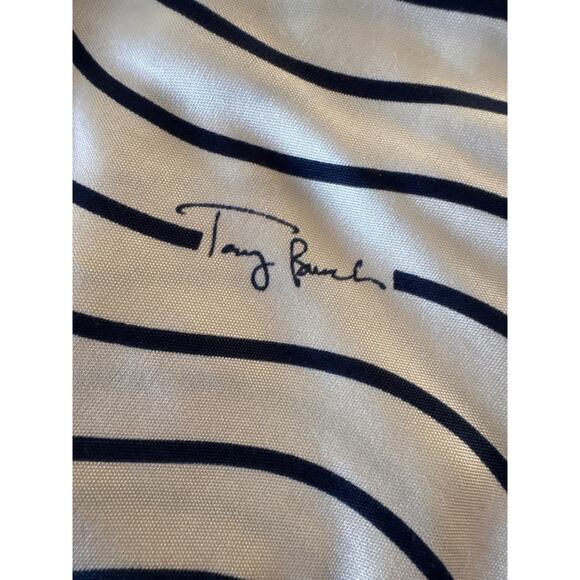 Tory Burch 100% Silk Cream Navy Stripe Signature Dress Small - Picture 11 of 13